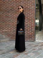 Black crepe abaya with striped trimming