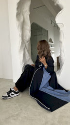 Dark Blue Abaya with light blue contrast panels