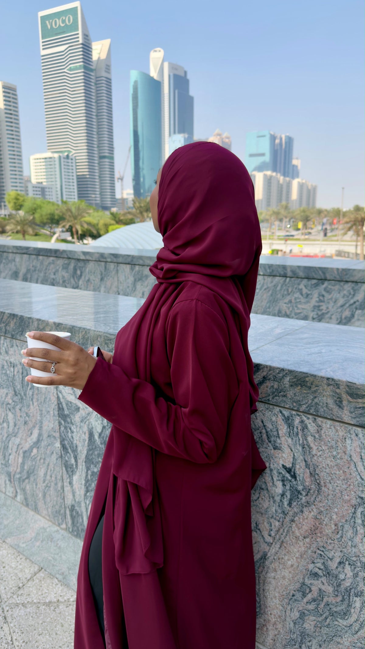 Burgundy Abaya with shaila