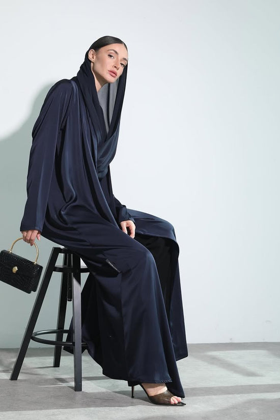 Satin Dark Blue Crochet Abaya