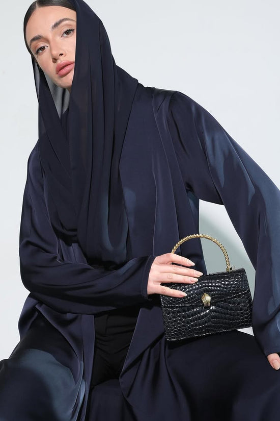 Satin Dark Blue Crochet Abaya