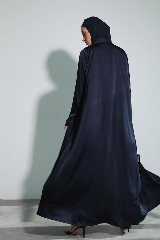 Satin Dark Blue Crochet Abaya