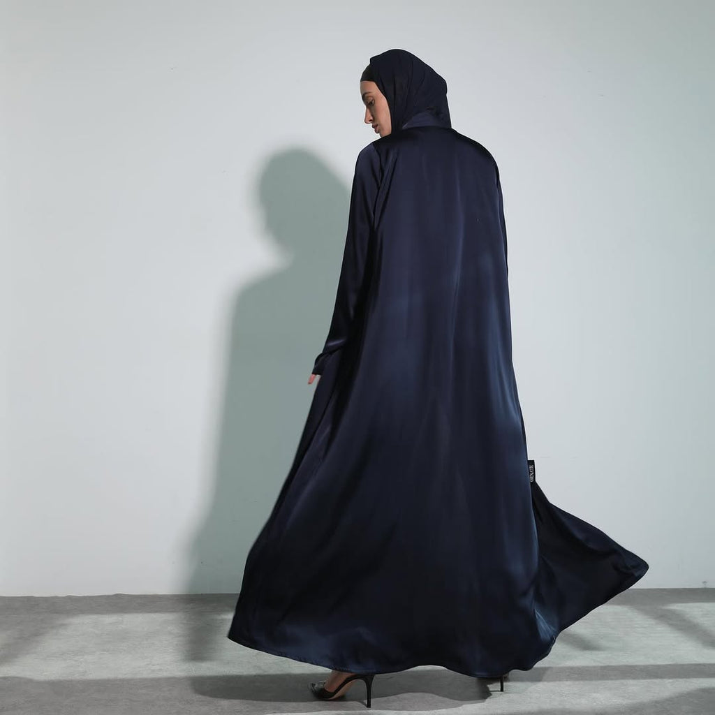 Satin Dark Blue Crochet Abaya
