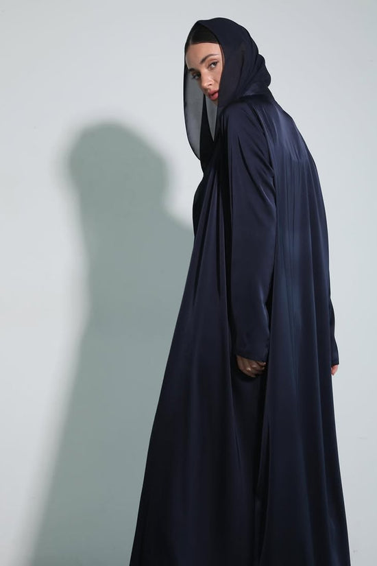 Satin Dark Blue Crochet Abaya