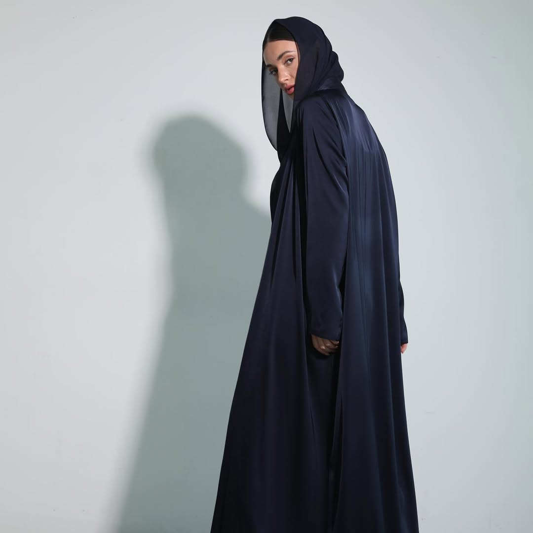 Satin Dark Blue Crochet Abaya
