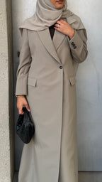 Lined crepe abaya, blazer cut -Grey