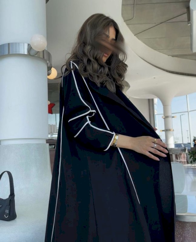Blazer Abaya with Piping - Black