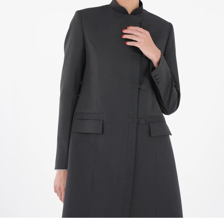 Premium Black Mandarin Collar Open Abaya