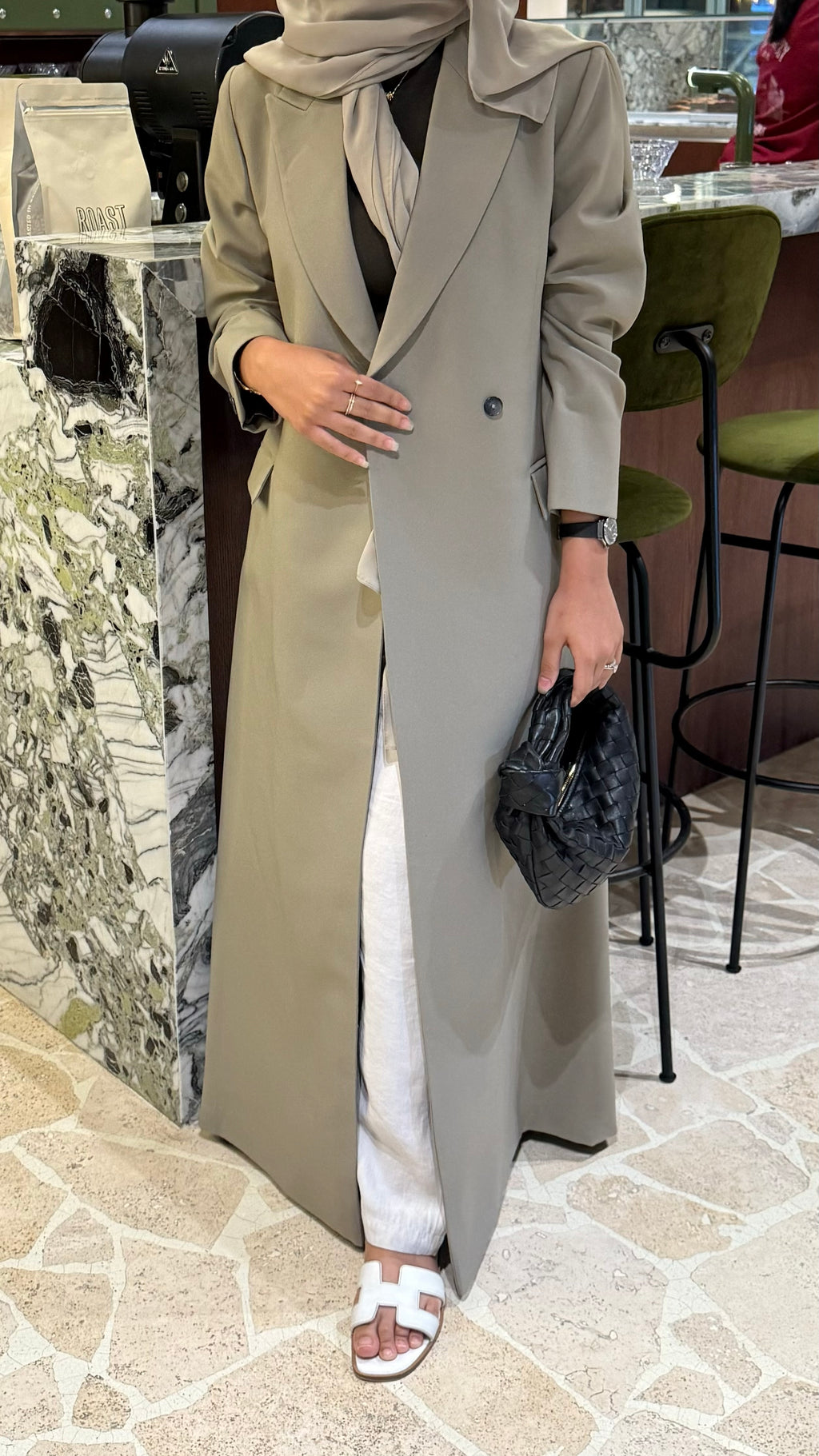 Lined crepe abaya, blazer cut -Grey