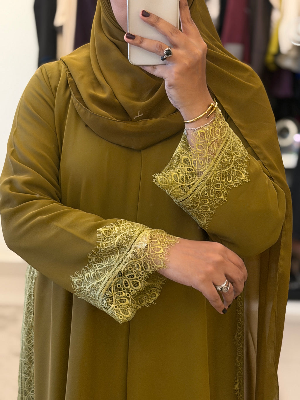 Olive Lace Abaya with Shaila