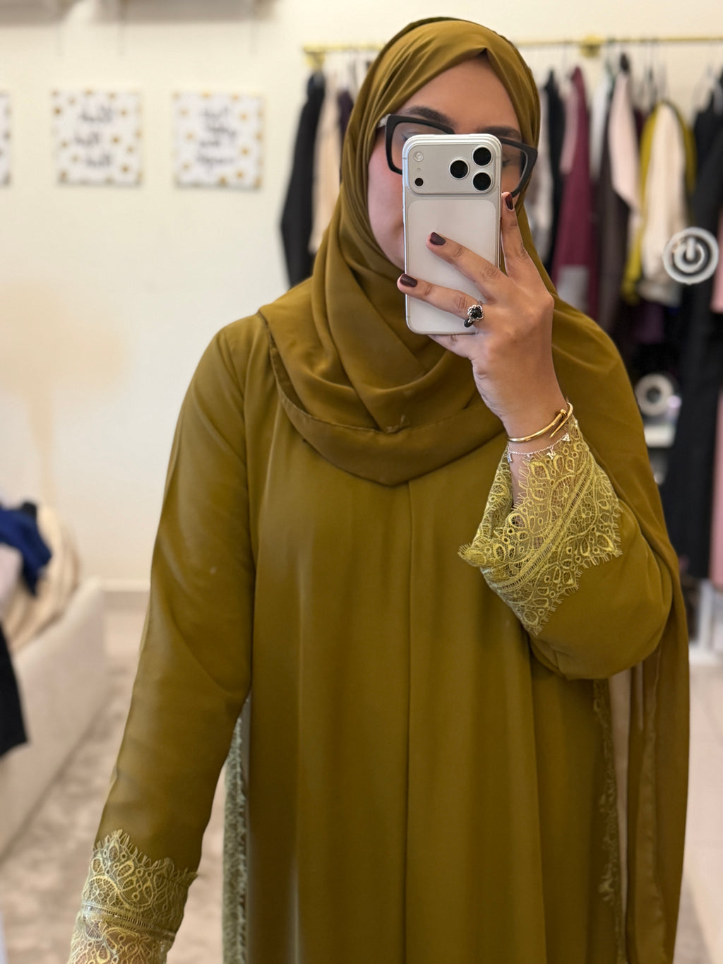 Olive Lace Abaya with Shaila