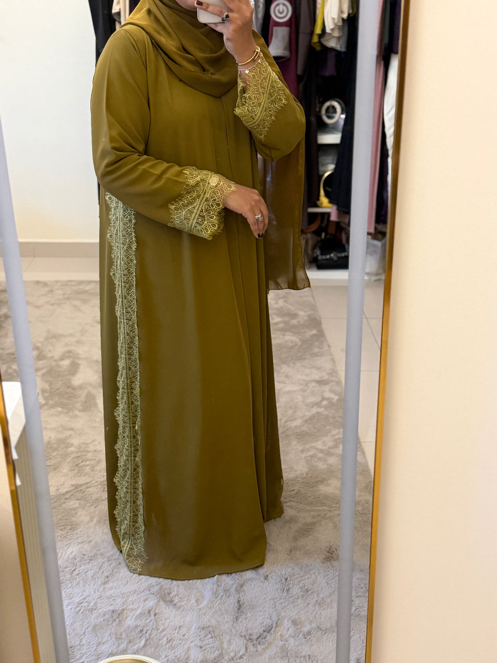 Olive Lace Abaya with Shaila