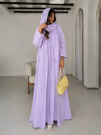 Soft Linen Summer Abaya Set with Matching Inner & Shaila, Lilac
