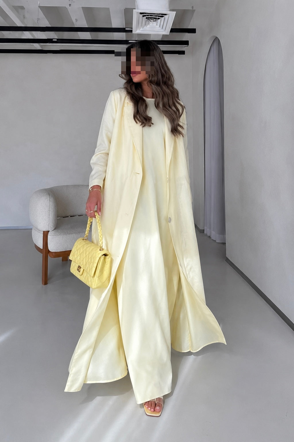 Soft Linen Summer Abaya Set with Matching Inner & Shaila, Butter Yellow