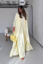 Soft Linen Summer Abaya Set with Matching Inner & Shaila, Butter Yellow