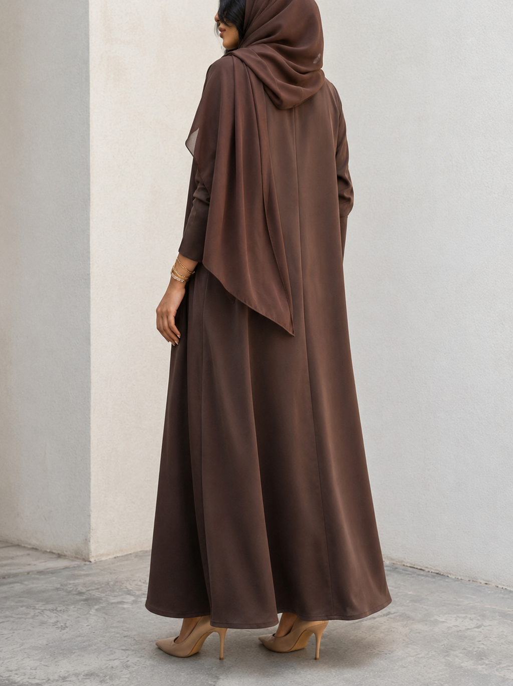 Classic Chocolate Brown Abaya with Matching Chiffon Hijab
