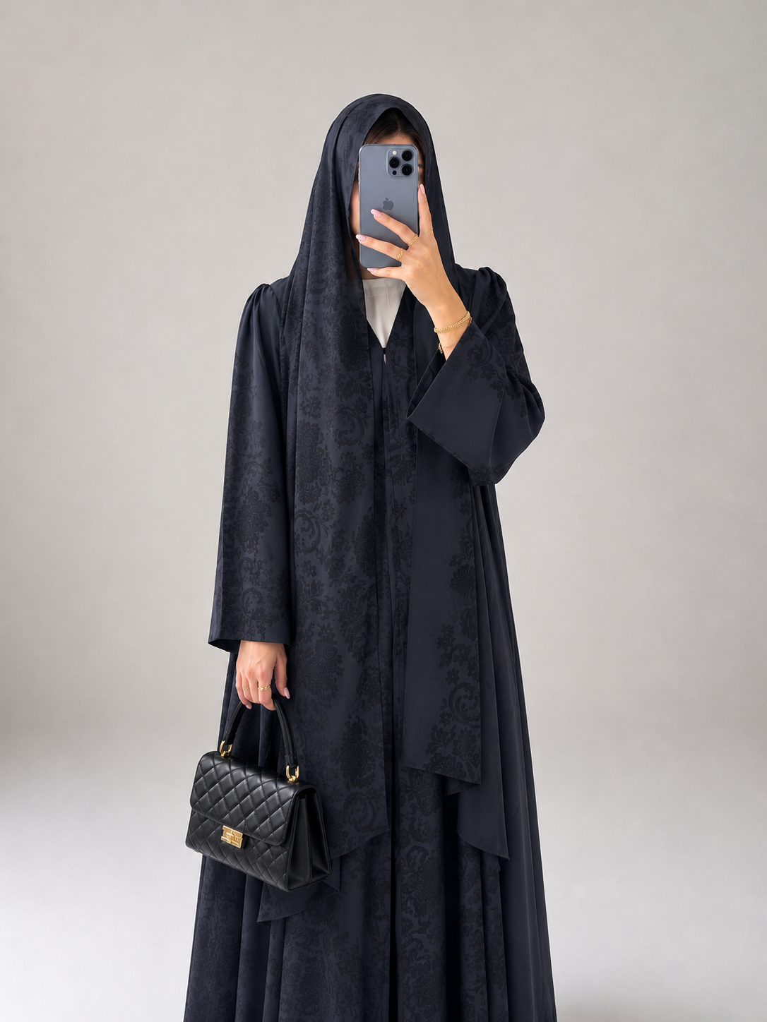 Charcoal Grey Printed Abaya