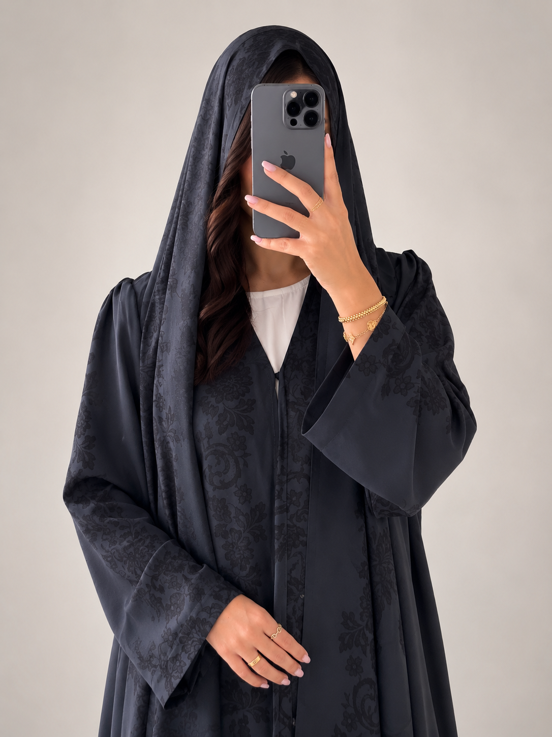 Charcoal Grey Printed Abaya