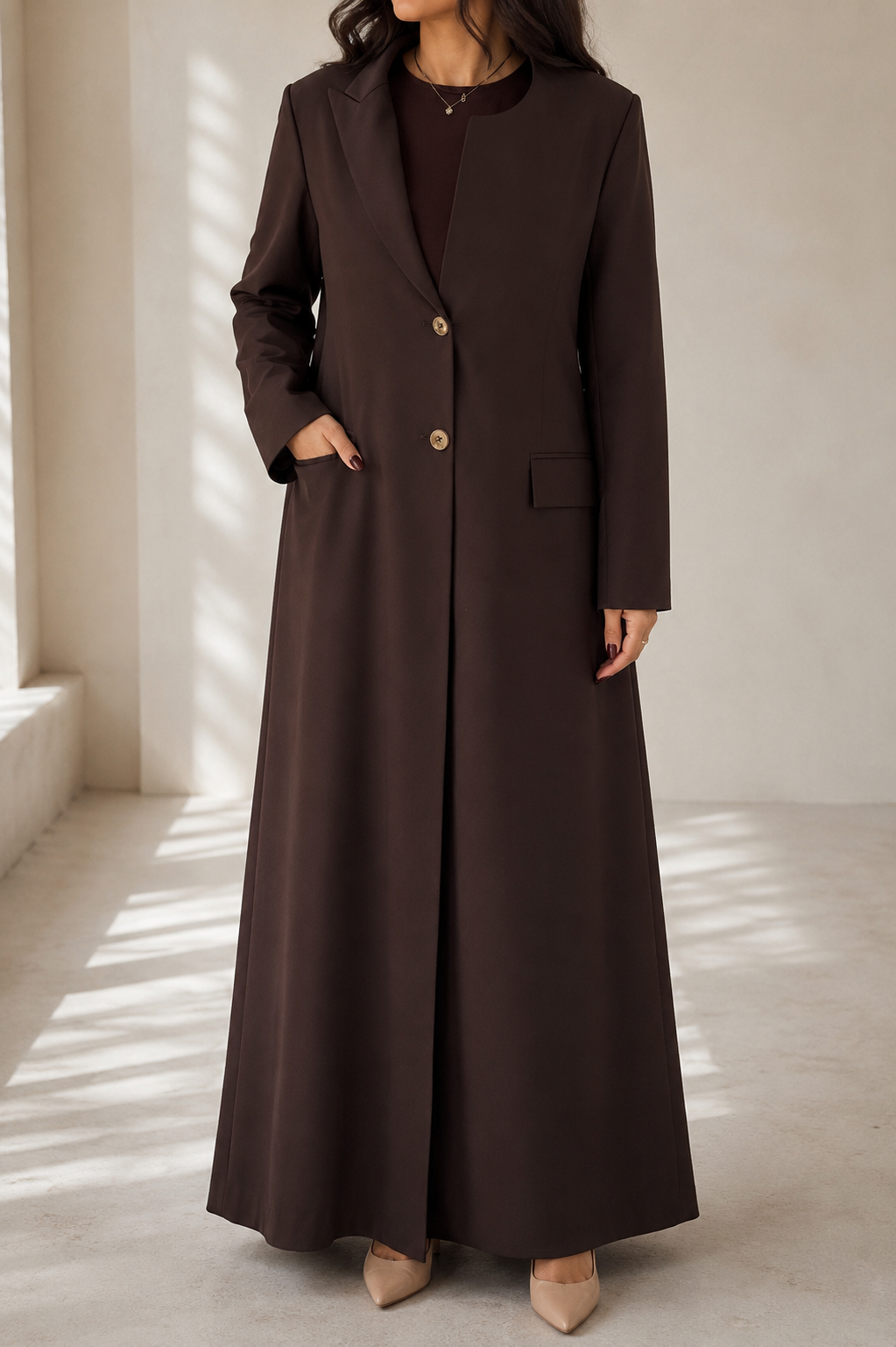 Premium Chocolate Brown Blazer Abaya with Matching Shaila