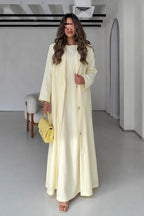 Soft Linen Summer Abaya Set with Matching Inner & Shaila, Butter Yellow