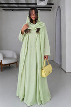 Soft Linen Summer Abaya Set with Matching Inner & Shaila, Green