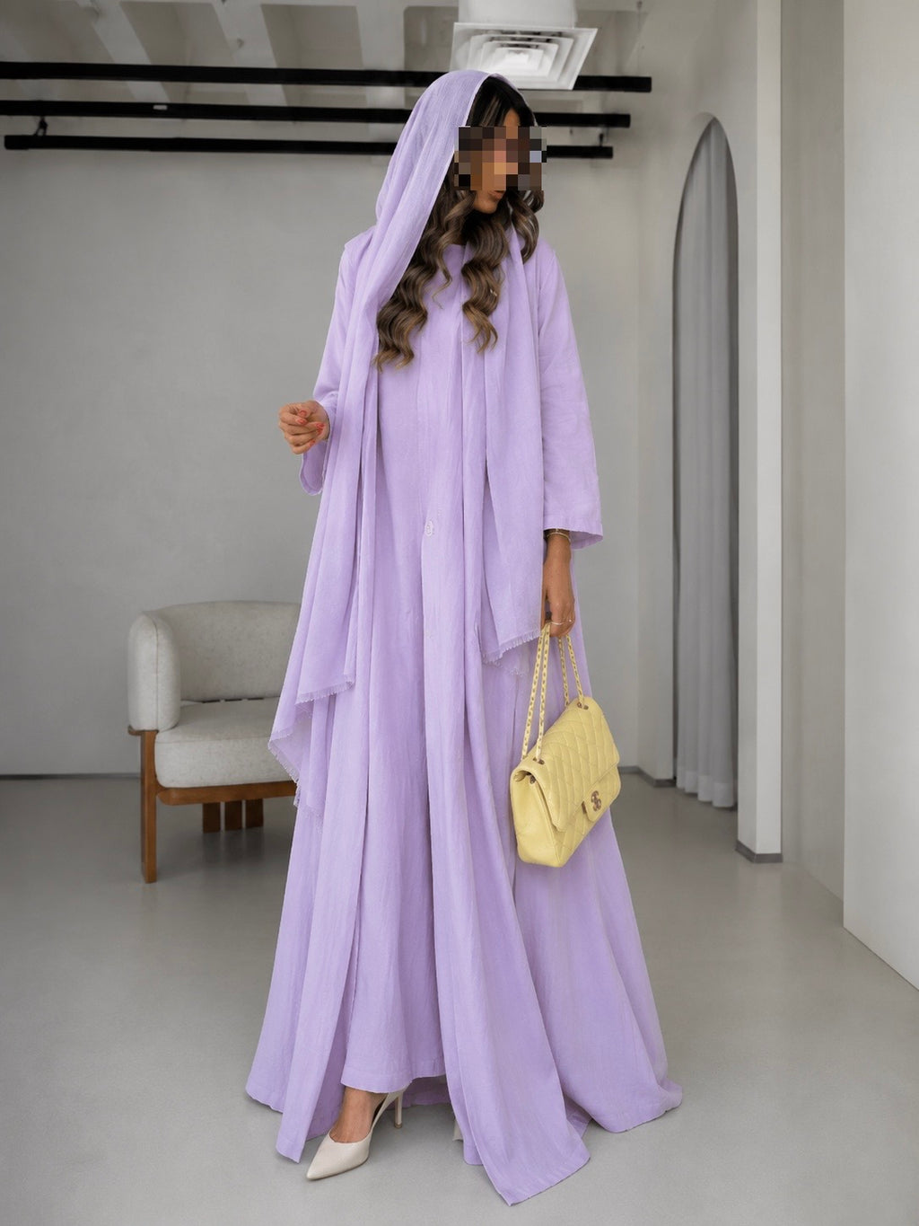 Soft Linen Summer Abaya Set with Matching Inner & Shaila, Lilac