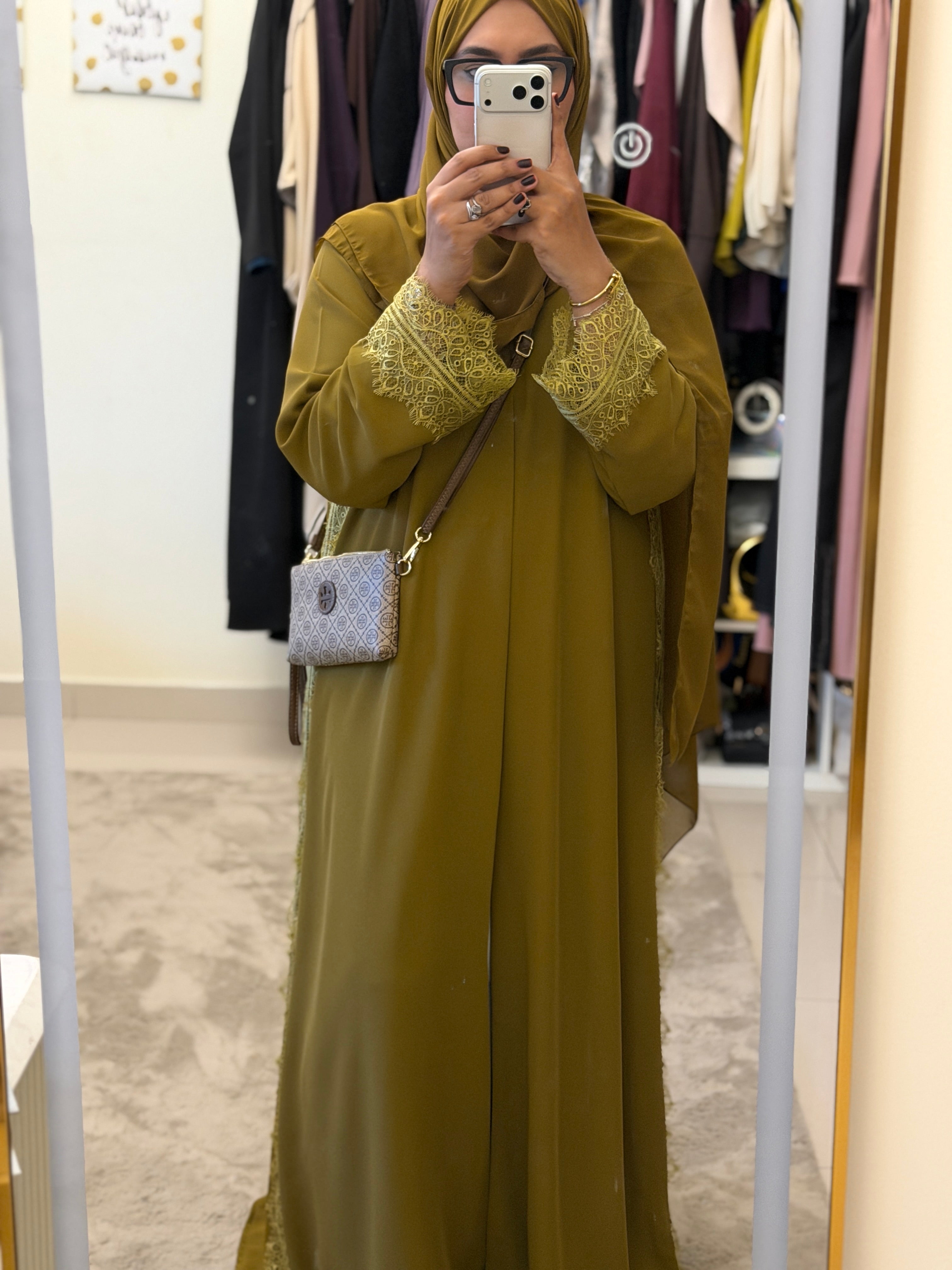 Olive Lace Abaya with Shaila