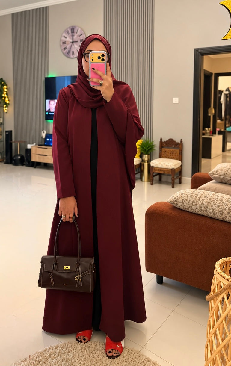 Burgundy Barbie Abaya with shaila