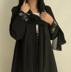 Elegant Pleated Front Open Abaya in black