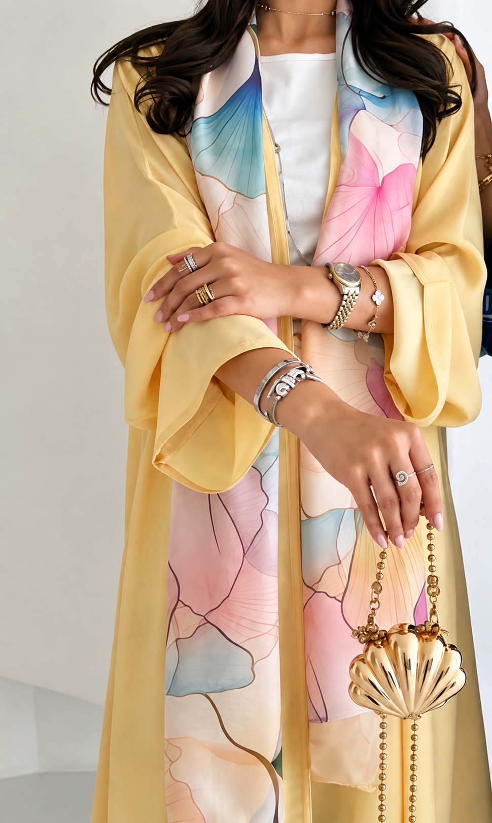 Pastel Bloom Abaya – Soft Yellow Floral Print