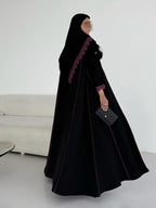Black Abaya with Purple Lace details