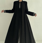 Elegant Pleated Front Open Abaya in black