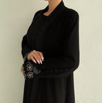 Elegant Pleated Front Open Abaya in black