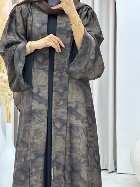 Printed Abaya - Brown