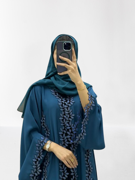 Classic Lace Abaya with Shaila, Blue, L0114