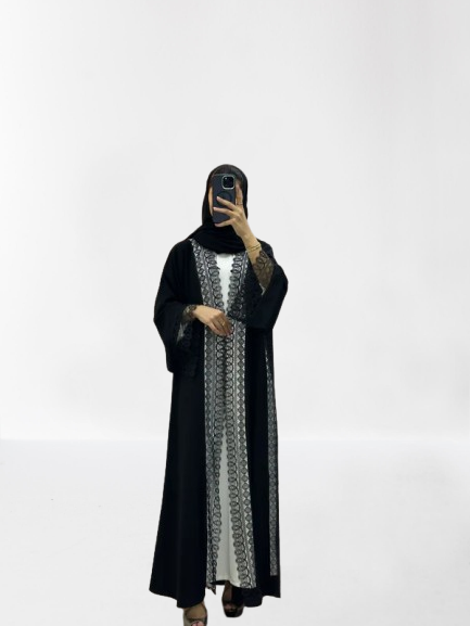 Classic Lace Abaya with Shaila, Black, L0110