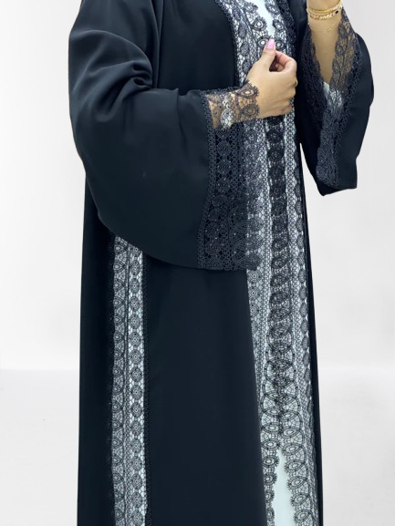 Classic Lace Abaya with Shaila, Black, L0110
