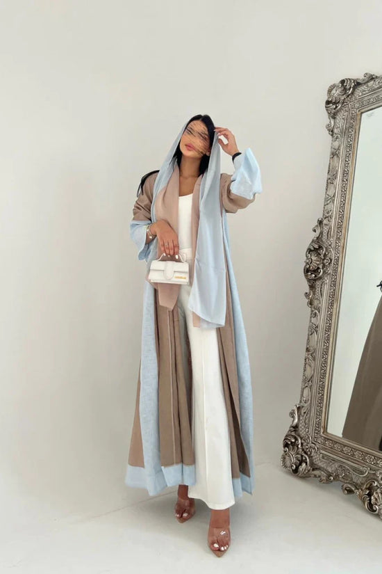 Beige and Blue Color Block Abaya