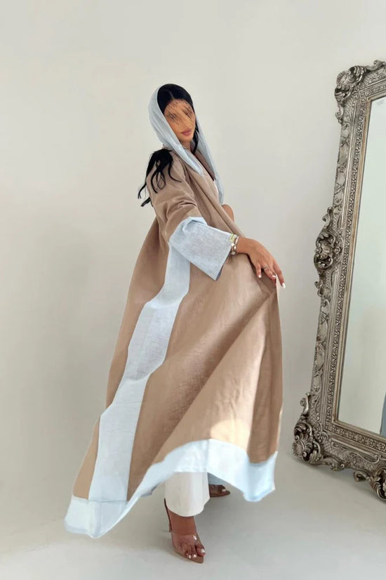 Beige and Blue Color Block Abaya