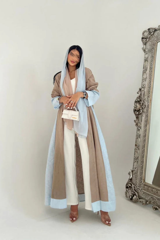Beige and Blue Color Block Abaya