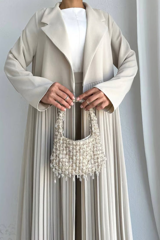 Elegant Pleated Long Coat Set - Beige