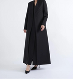 Premium Pleated-Front Structured Abaya – Black Korean Crepe | Includes Matching Shaila
