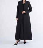 Premium Pleated-Front Structured Abaya – Black Korean Crepe | Includes Matching Shaila