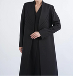 Premium Pleated-Front Structured Abaya – Black Korean Crepe | Includes Matching Shaila