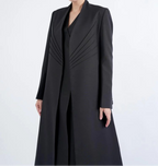 Premium Pleated-Front Structured Abaya – Black Korean Crepe | Includes Matching Shaila