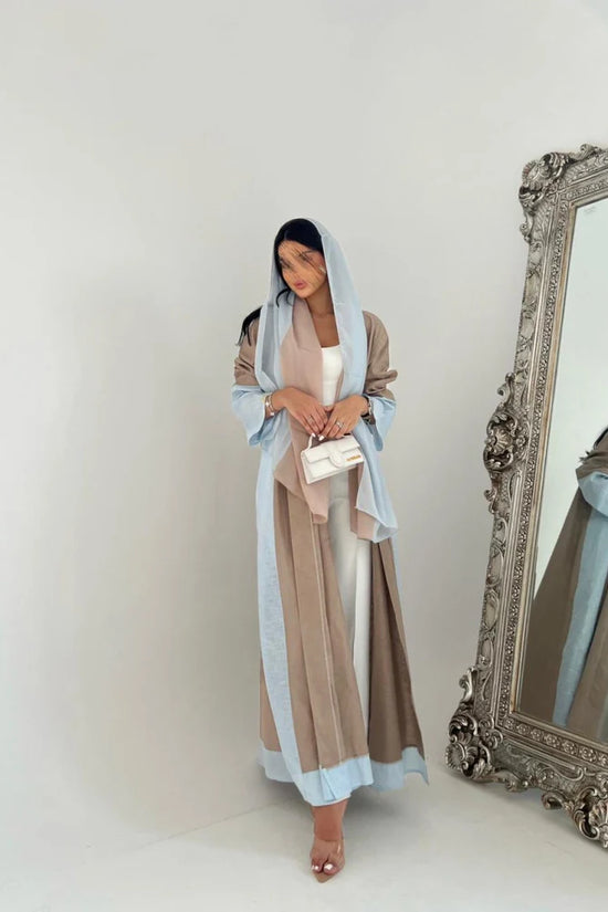 Beige and Blue Color Block Abaya