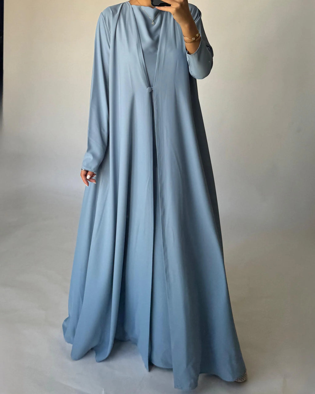 Baby Blue Soft Crepe Abaya, With Matching Under Abaya Dress & Shaila
