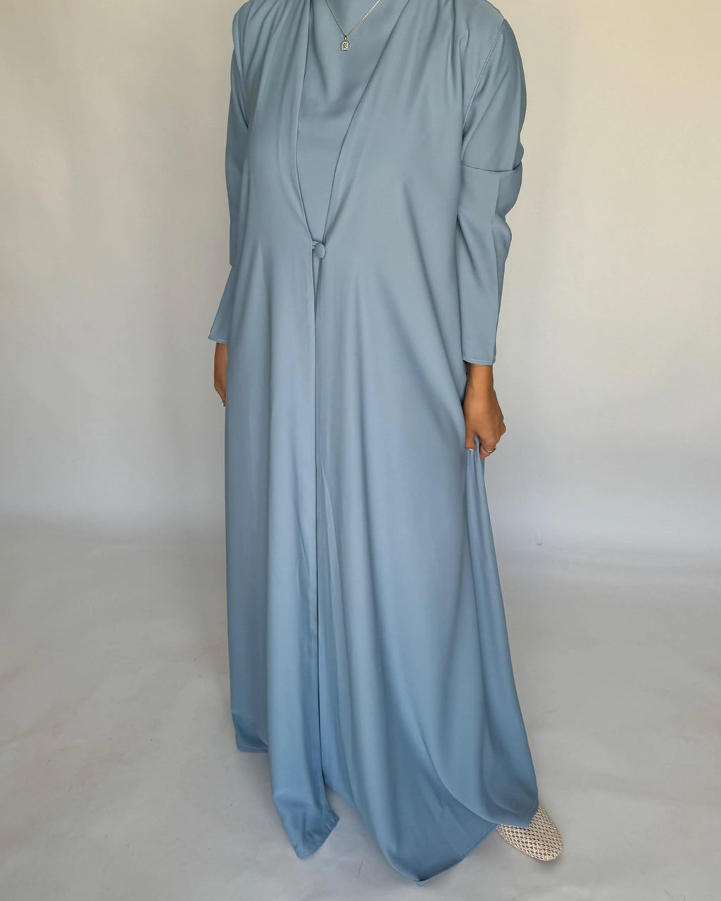 Baby Blue Soft Crepe Abaya, With Matching Under Abaya Dress & Shaila