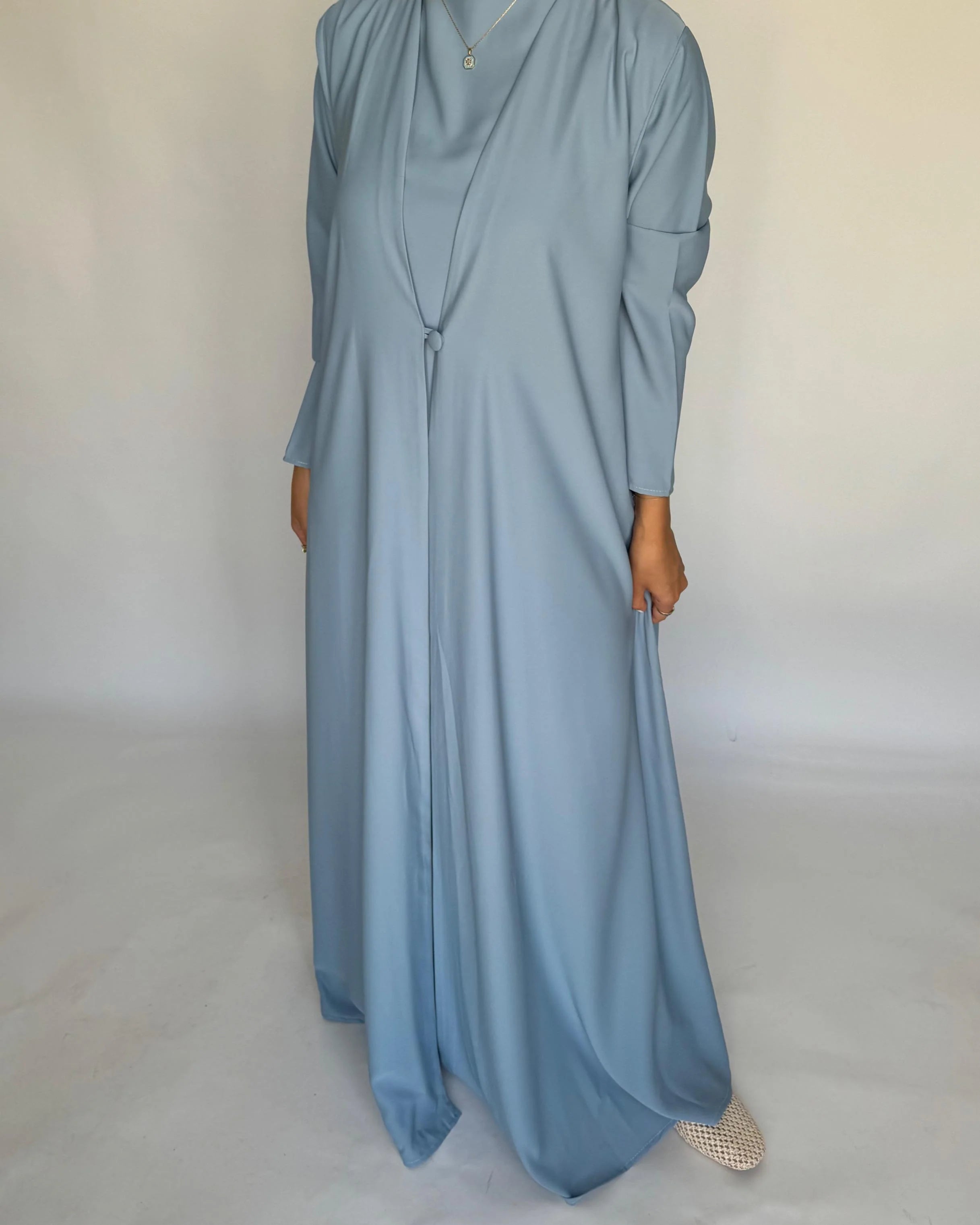 Baby Blue Soft Crepe Abaya, With Matching Under Abaya Dress & Shaila