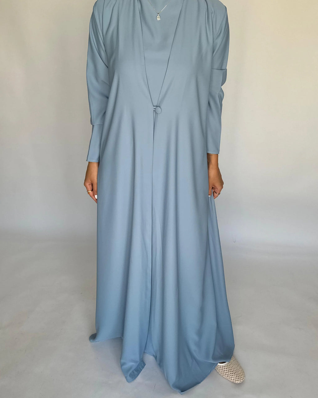 Baby Blue Soft Crepe Abaya, With Matching Under Abaya Dress & Shaila